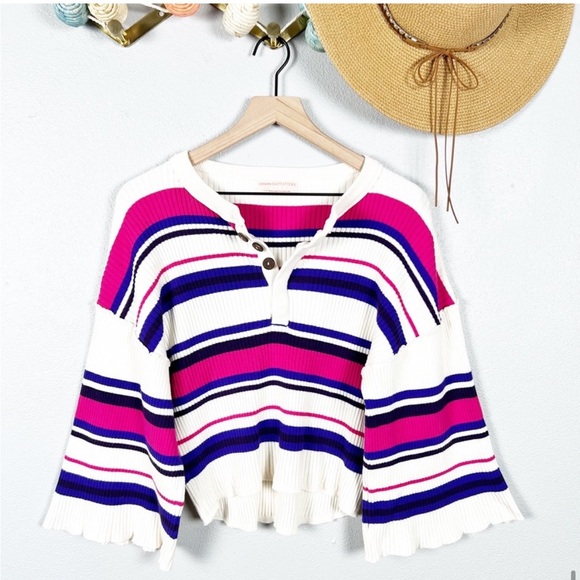 Urban Outfitters Tenny Ribbed Henley Striped Cropped Sweater - Picture 7 of 7